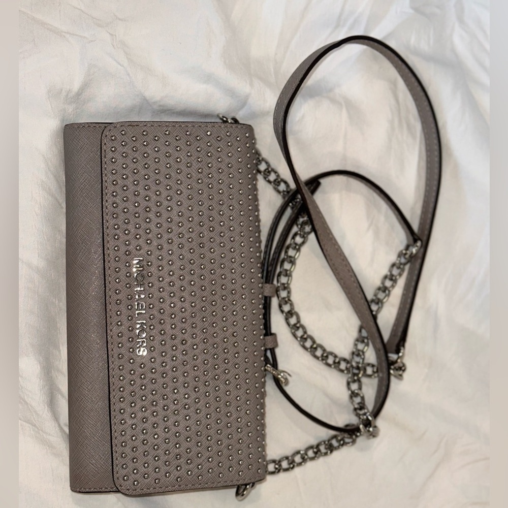 Michael Kors Grey Studded Crossbody Bag - Picture 2 of 3
